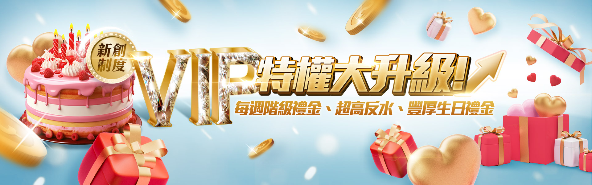 VIP特權大升級、每周階級禮金、超高返水、豐厚生日禮金-申博太陽城